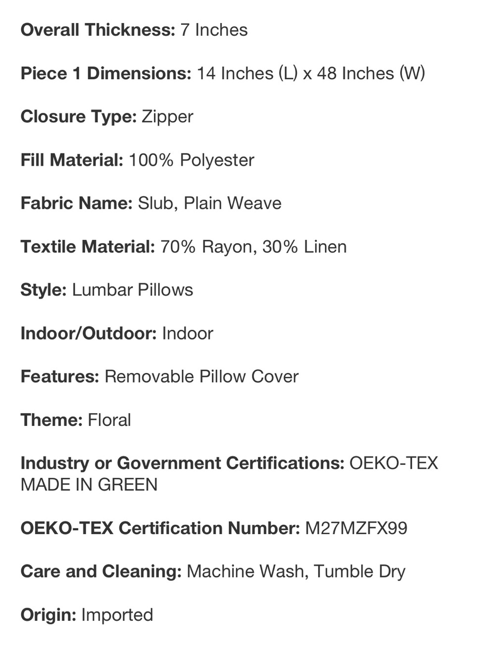 Casaluna Heavyweight Linen Blend Pressed Floral 14” x 48” Lumbar Pillow - Picture 5 of 9